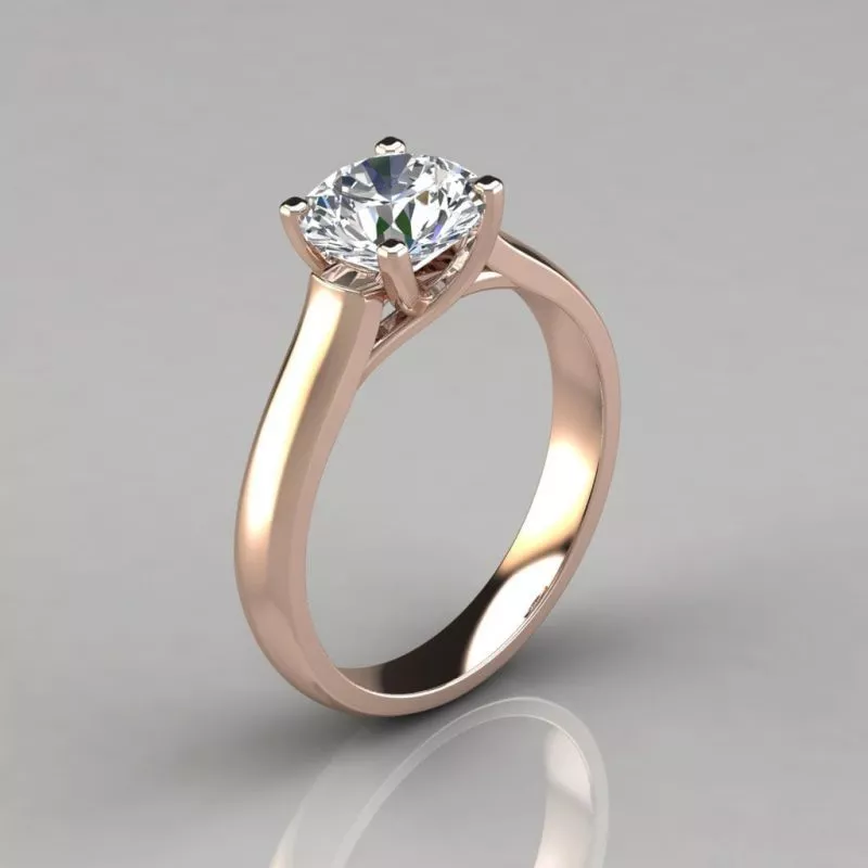 Round Cut Moissanite Cross Prong Solitaire Engagement Ring