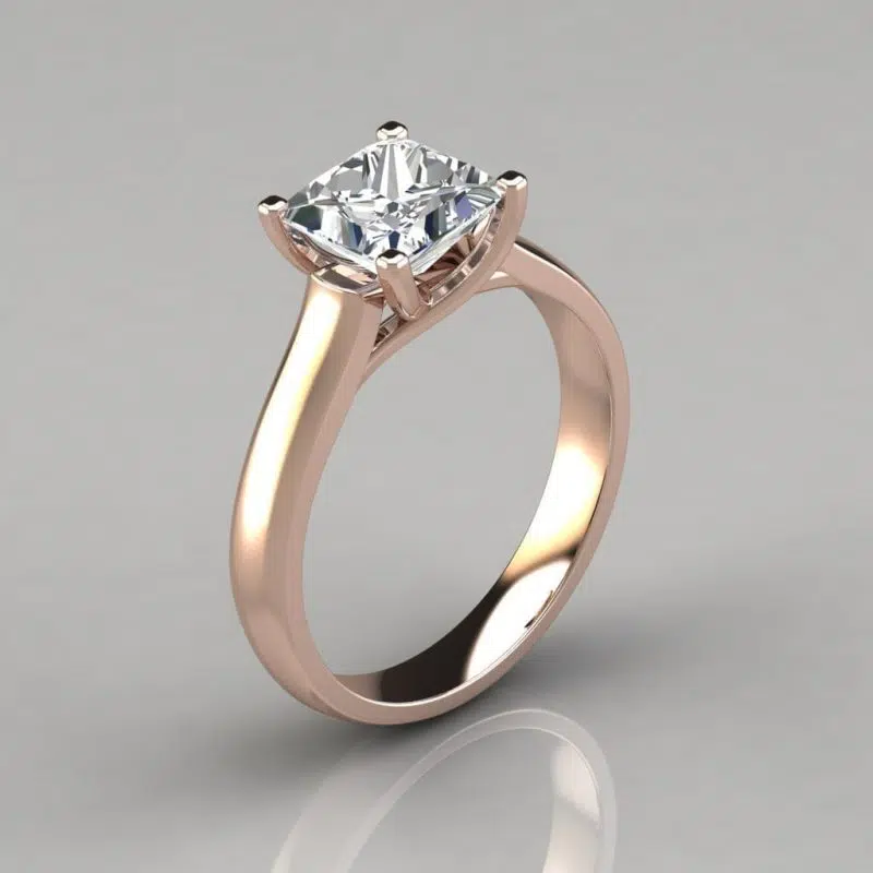 Solid Gold Princess Cut Cross Prong Moissanite Engagement Ring