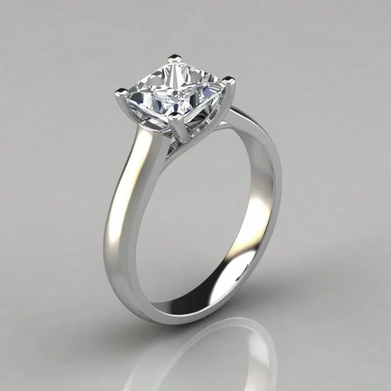 Solid Gold Princess Cut Cross Prong Moissanite Engagement Ring