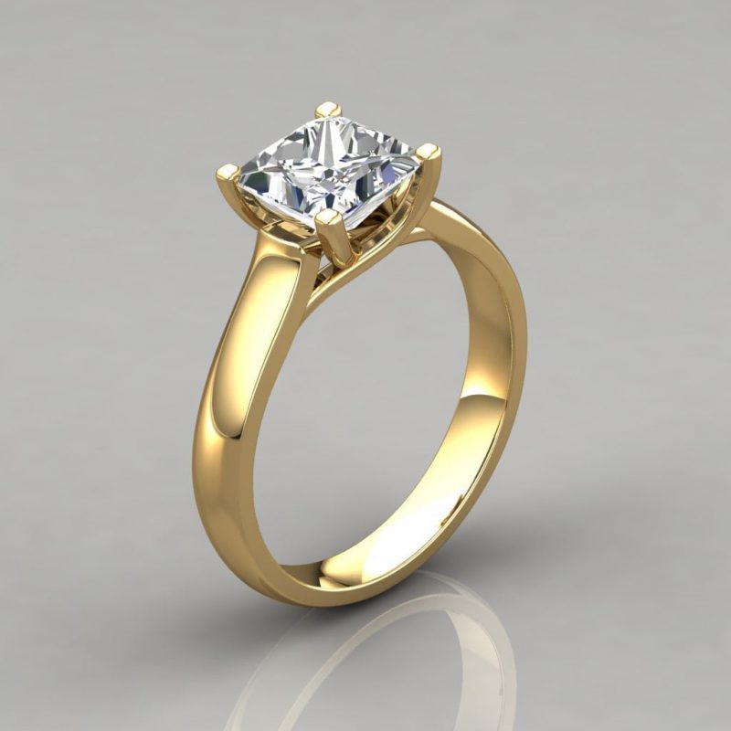 Solid Gold Princess Cut Cross Prong Moissanite Engagement Ring