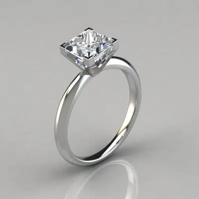 Solitaire Square V-Prong Peg Setting Moissanite Engagement Ring
