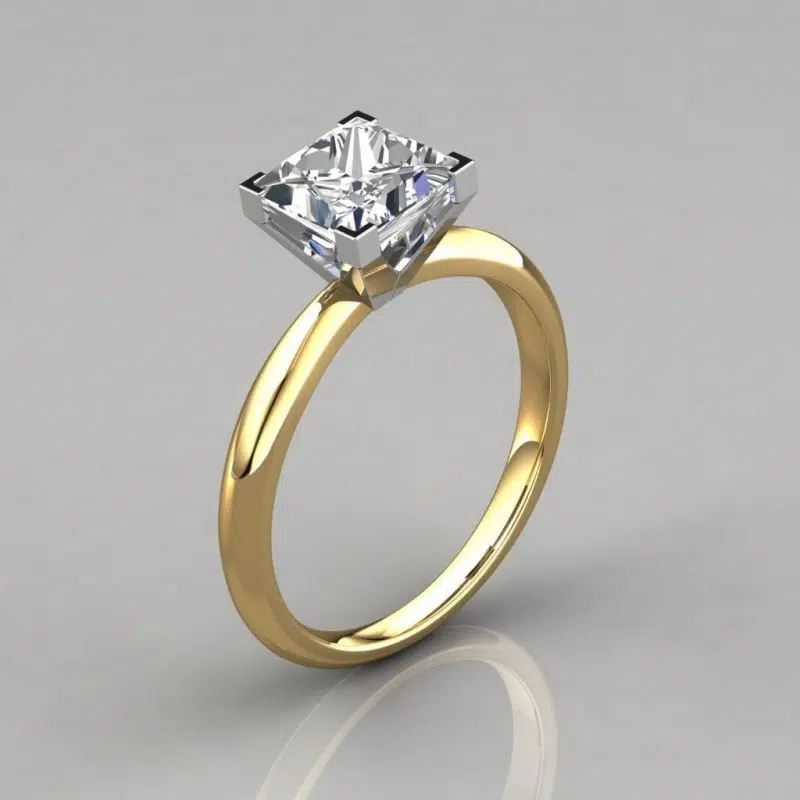 Solitaire Square V-Prong Peg Setting Moissanite Engagement Ring