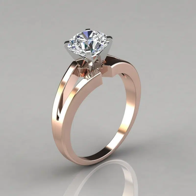 Split Shank Round Cut Solitaire Moissanite Engagement Ring