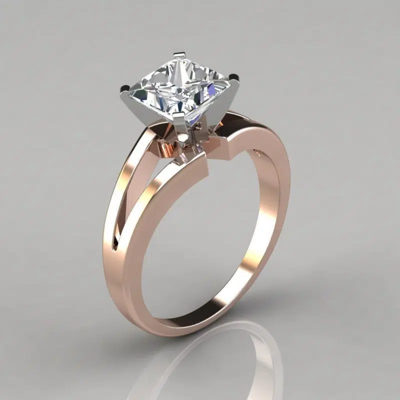 Princess Cut Split Shank Solitaire Moissanite Engagement Ring