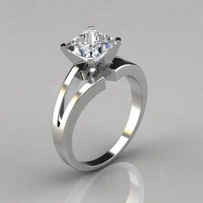 Princess Cut Split Shank Solitaire Moissanite Engagement Ring