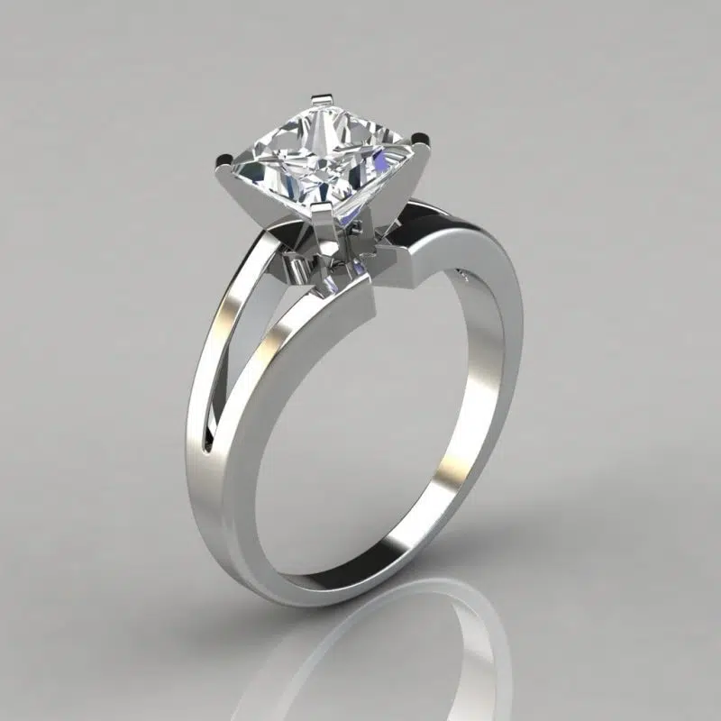 Princess Cut Split Shank Solitaire Moissanite Engagement Ring