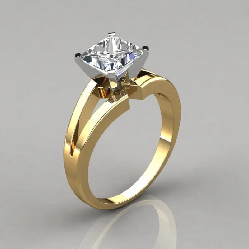 Princess Cut Split Shank Solitaire Moissanite Engagement Ring