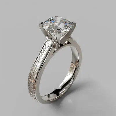 Engraved Round Cut Solitaire Moissanite Engagement Ring Engraved Round Cut Solitaire Moissanite Engagement Ring