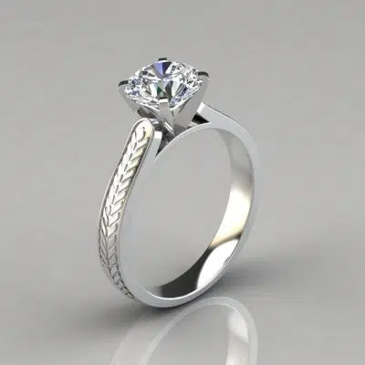 Engraved Round Cut Solitaire Moissanite Engagement Ring