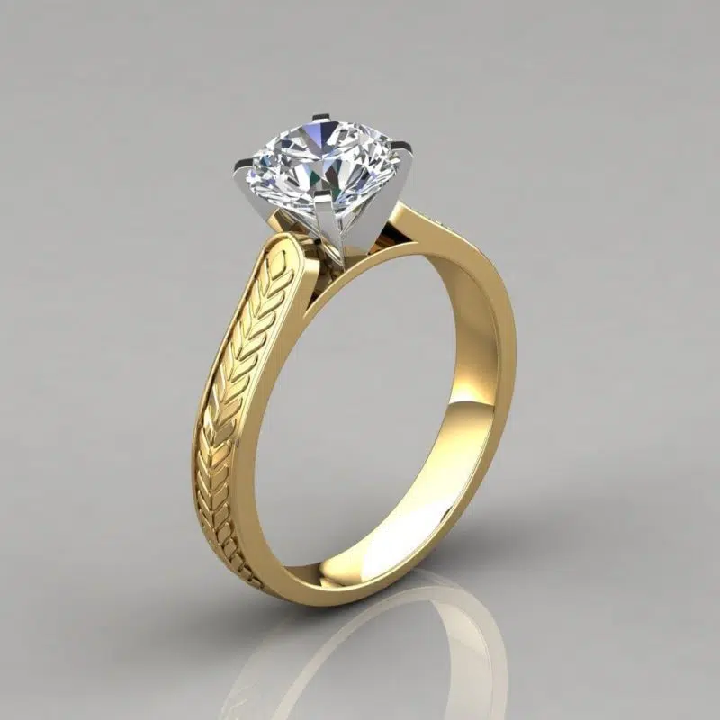 Engraved Round Cut Solitaire Moissanite Engagement Ring