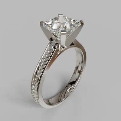 Hand Engraved Princess Cut Solitaire Moissanite Engagement Ring Hand Engraved Princess Cut Solitaire Moissanite Engagement Ring