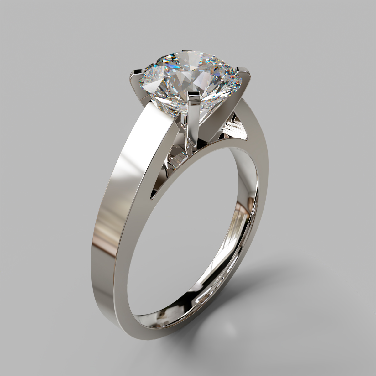 Moissanite Round Cut Solitaire Cathedral Style Engagement Ring