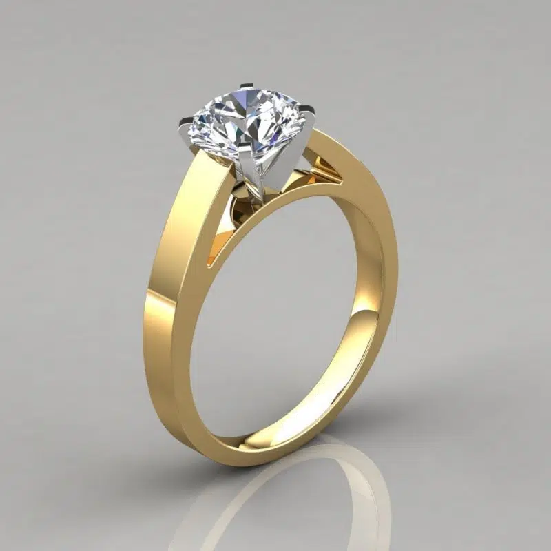 Moissanite Round Cut Solitaire Cathedral Style Engagement Ring
