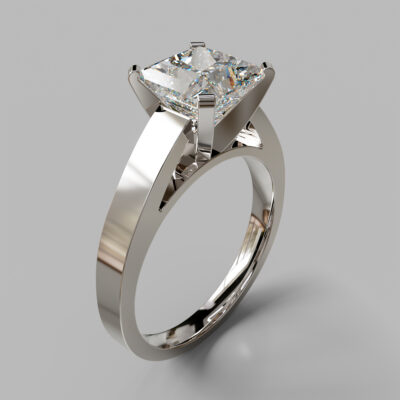 Flat Edged Solitaire Cathedral Style Moissanite Engagement Ring