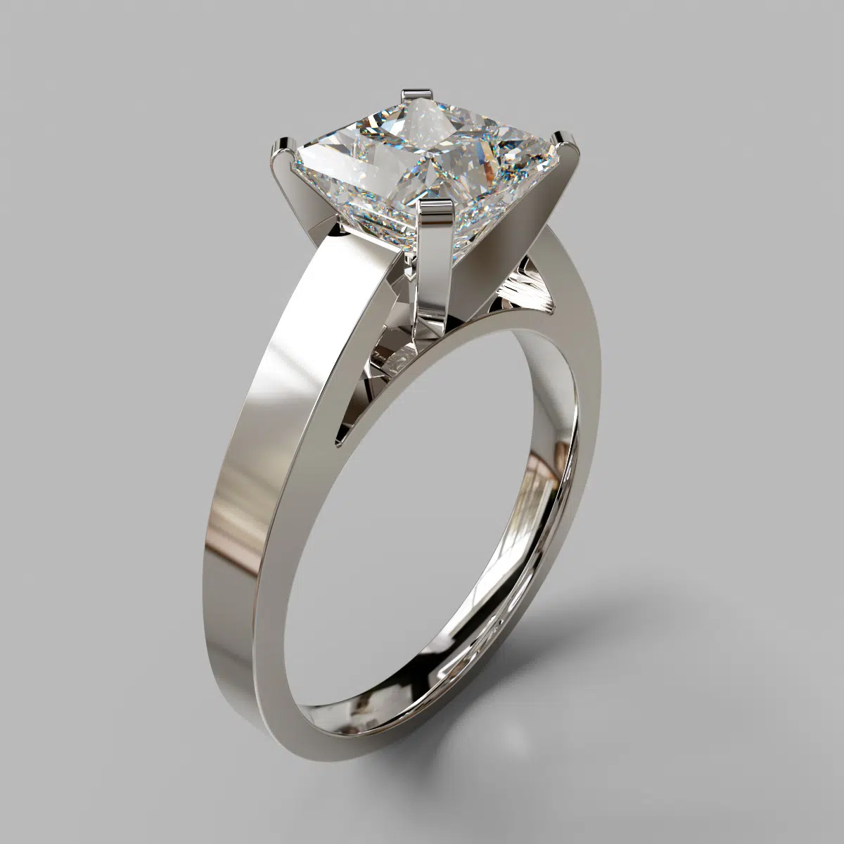 Flat Edged Solitaire Cathedral Style Moissanite Engagement Ring Flat Edged Solitaire Cathedral Style Moissanite Engagement Ring