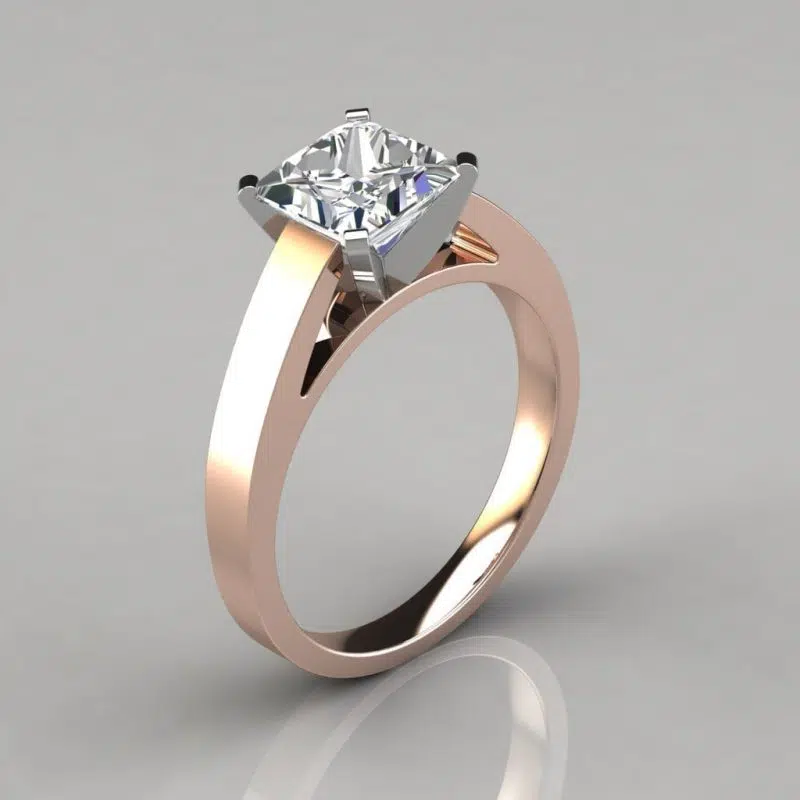 Flat Edged Solitaire Cathedral Style Moissanite Engagement Ring