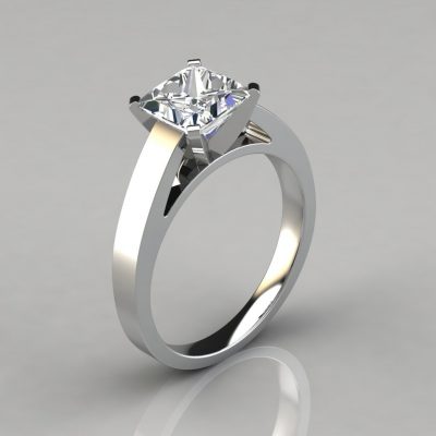Flat Edged Solitaire Cathedral Style Moissanite Engagement Ring