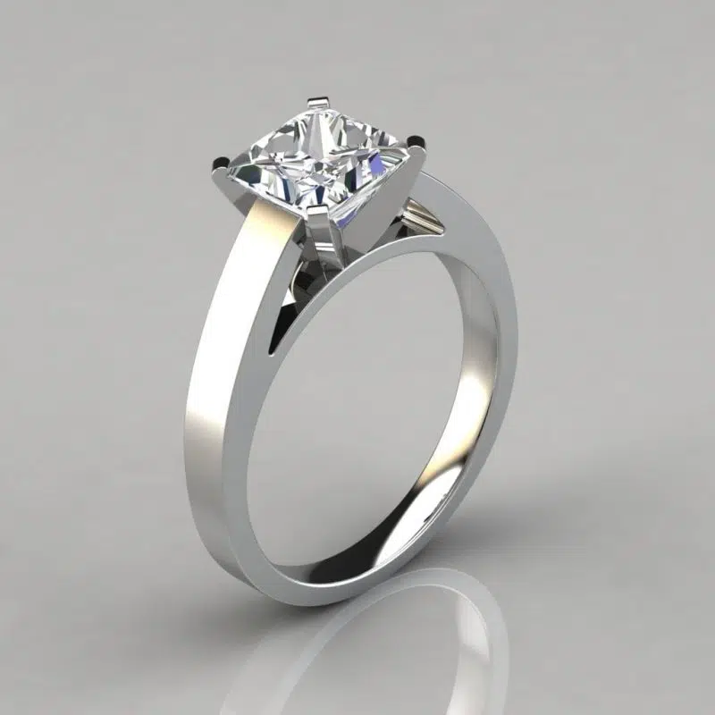 Flat Edged Solitaire Cathedral Style Moissanite Engagement Ring