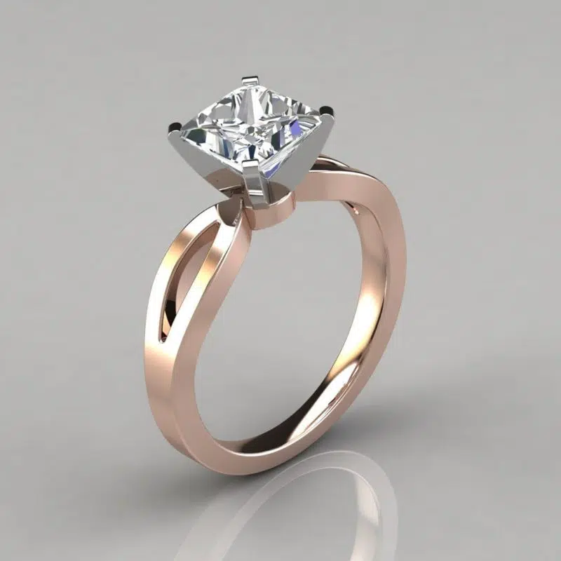 Split Shank Princess Cut Solitaire Moissanite Engagement Ring