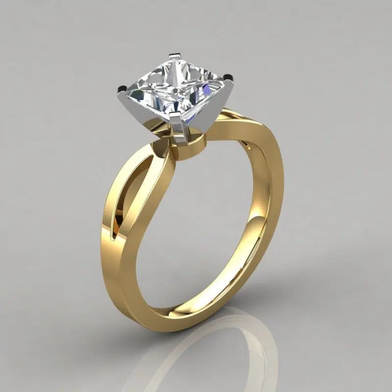 Split Shank Princess Cut Solitaire Moissanite Engagement Ring