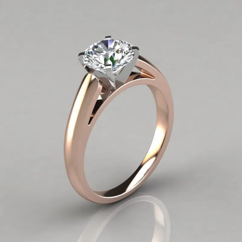 Cathedral Round Cut Solitaire Moissanite Engagement Ring