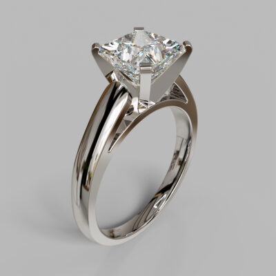 Cathedral Design Princess Cut Solitaire Moissanite Engagement Ring
