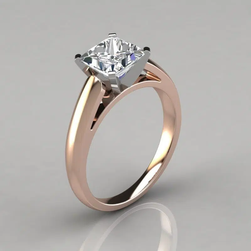 Cathedral Design Princess Cut Solitaire Moissanite Engagement Ring