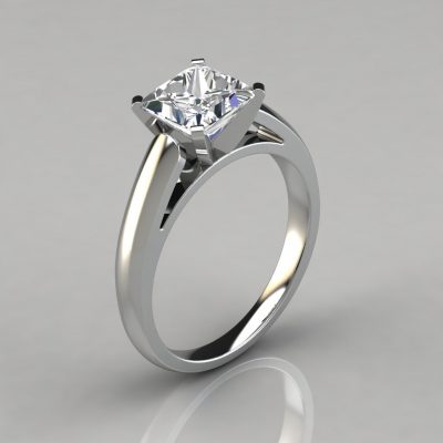 Cathedral Design Princess Cut Solitaire Moissanite Engagement Ring