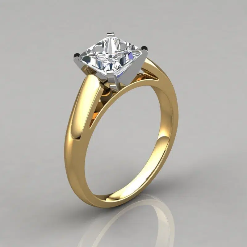 Cathedral Design Princess Cut Solitaire Moissanite Engagement Ring
