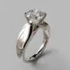 Wide Band Cathedral Style Solitaire Moissanite Engagement Ring