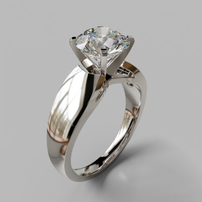 Wide Band Cathedral Style Solitaire Moissanite Engagement Ring