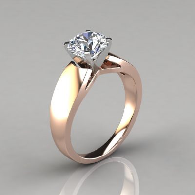 Wide Band Cathedral Style Solitaire Moissanite Engagement Ring ...