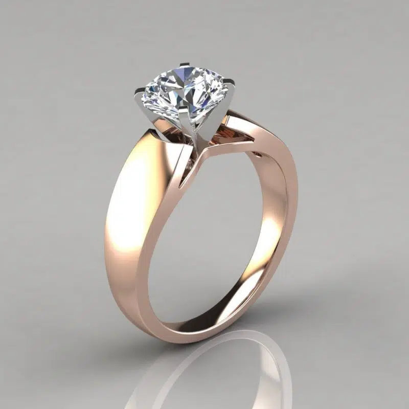Wide Band Cathedral Style Solitaire Moissanite Engagement Ring