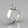 Wide Band Cathedral Style Solitaire Moissanite Engagement Ring