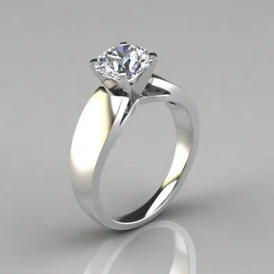 Wide Band Cathedral Style Solitaire Moissanite Engagement Ring
