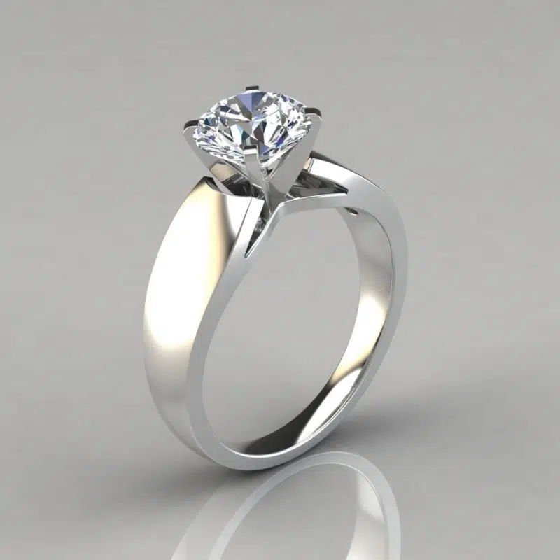 Wide Band Cathedral Style Solitaire Moissanite Engagement Ring