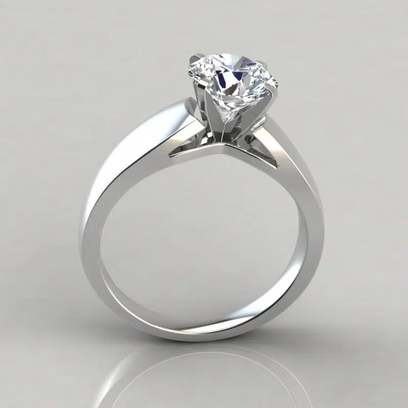 Wide Band Cathedral Style Solitaire Moissanite Engagement Ring