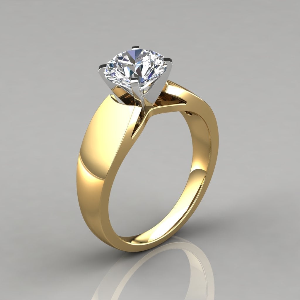 Wide Band Cathedral Style Solitaire Moissanite Engagement Ring