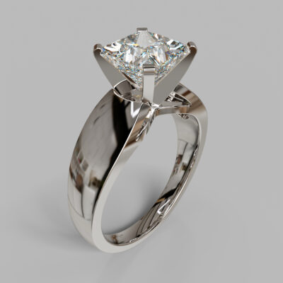 Wide Band Princess Cut Solitaire Moissanite Engagement Ring