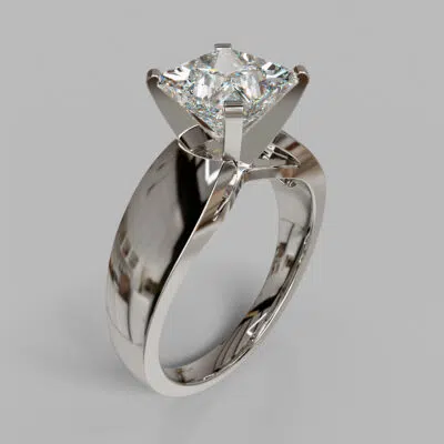 Wide Band Princess Cut Solitaire Moissanite Engagement Ring
