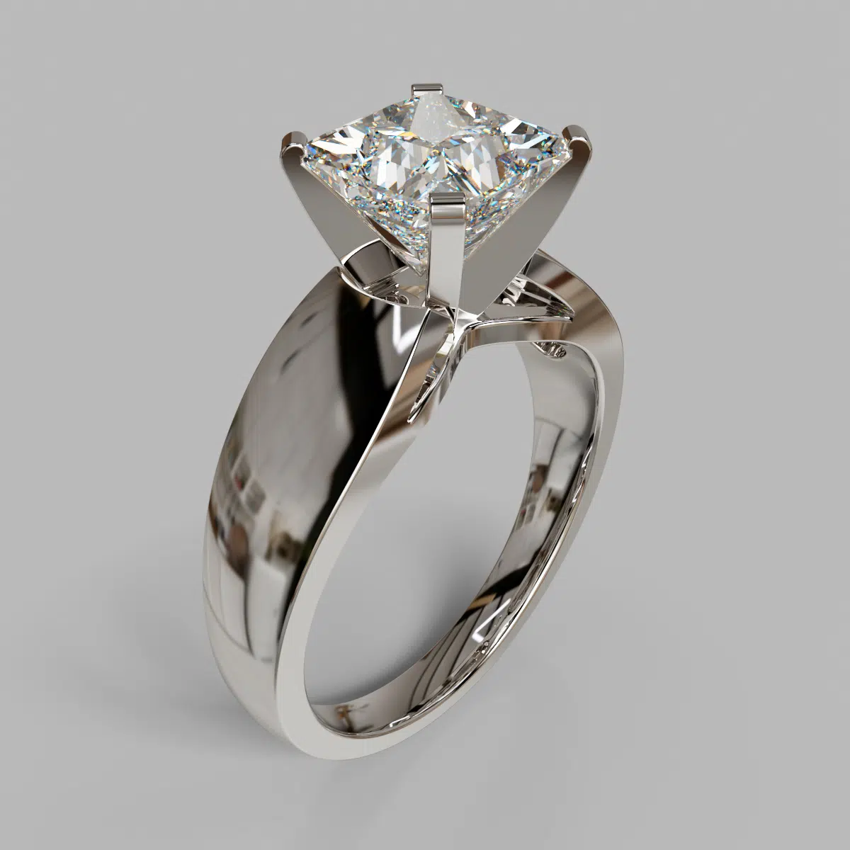 Wide Band Princess Cut Solitaire Moissanite Engagement Ring Wide Band Princess Cut Solitaire Moissanite Engagement Ring