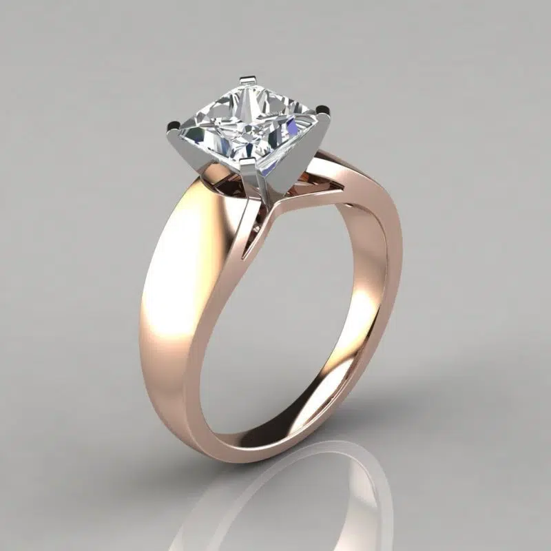 Wide Band Princess Cut Solitaire Moissanite Engagement Ring