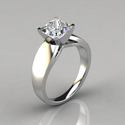 Wide Band Princess Cut Solitaire Moissanite Engagement Ring