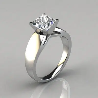 Wide Band Princess Cut Solitaire Moissanite Engagement Ring