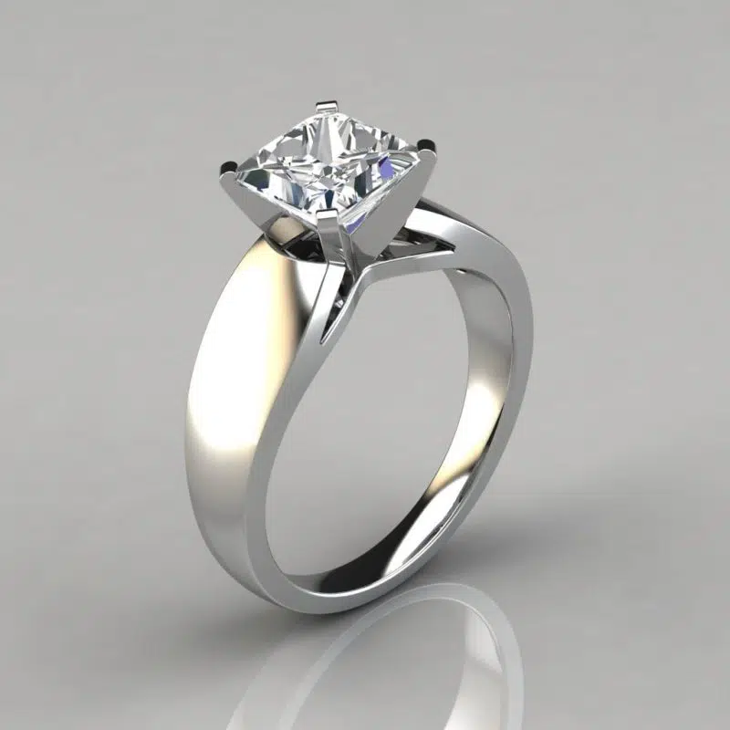 Wide Band Princess Cut Solitaire Moissanite Engagement Ring