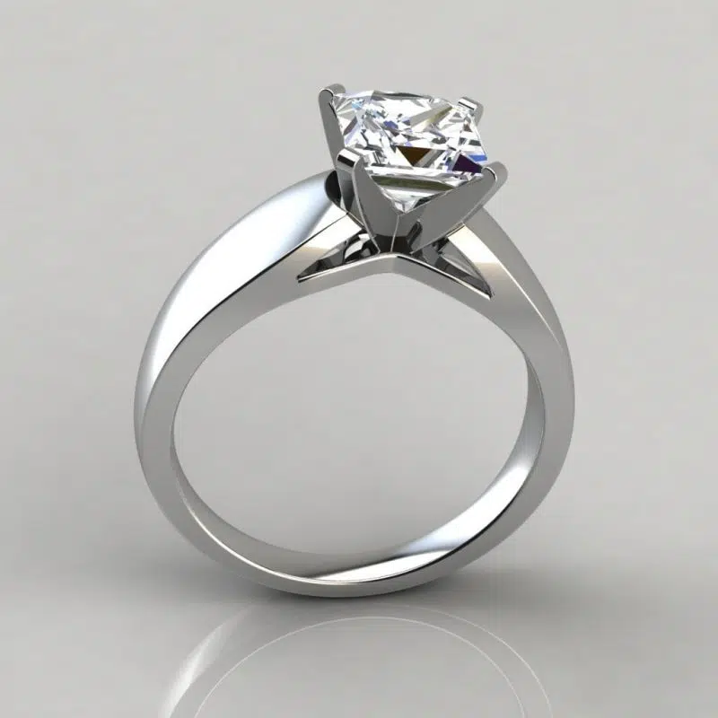Wide Band Princess Cut Solitaire Moissanite Engagement Ring