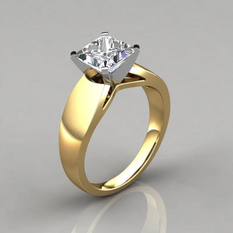 Wide Band Princess Cut Solitaire Moissanite Engagement Ring