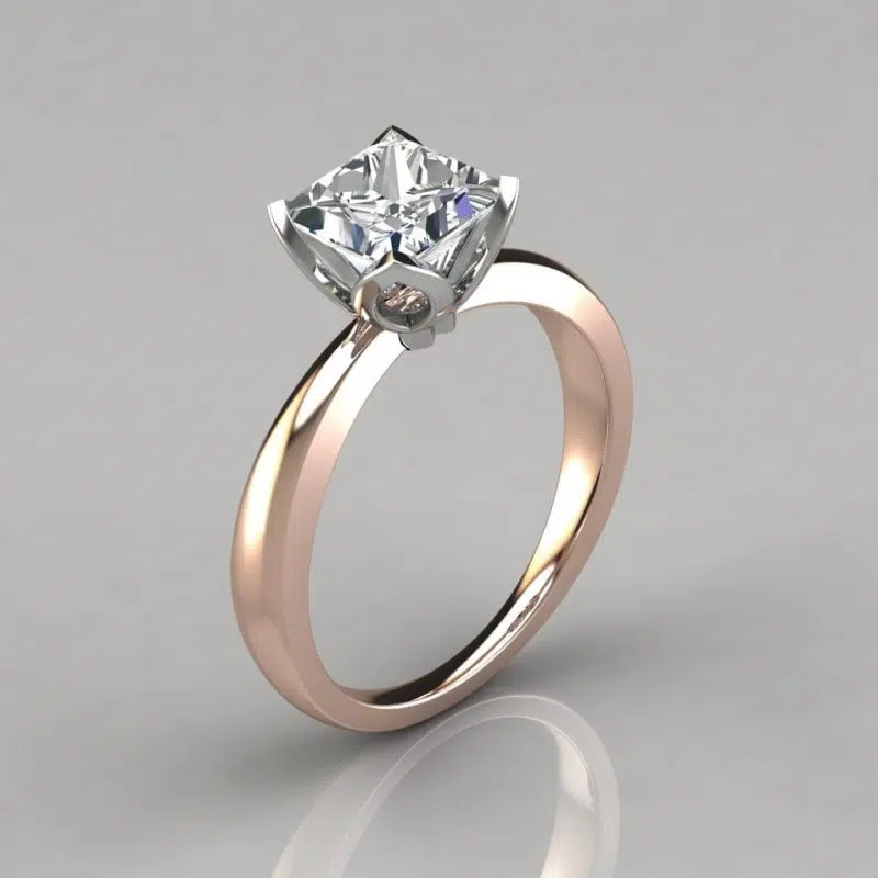 Princess Cut Tulip Head Solitaire Moissanite Engagement Ring