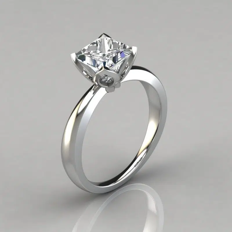 Princess Cut Tulip Head Solitaire Moissanite Engagement Ring