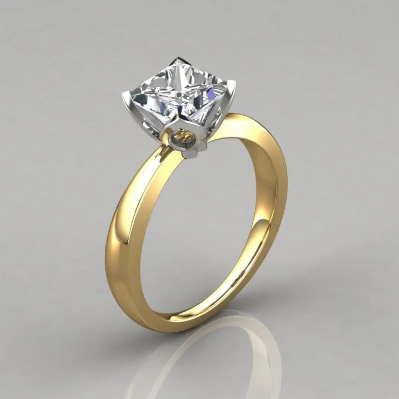 Princess Cut Tulip Head Solitaire Moissanite Engagement Ring